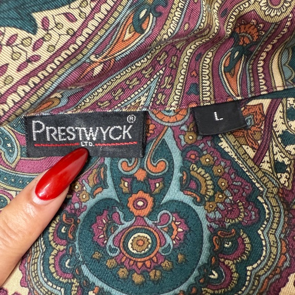 Prestwyck Paisley Button down shirt with shoulder pads -cp - Picture 7 of 7